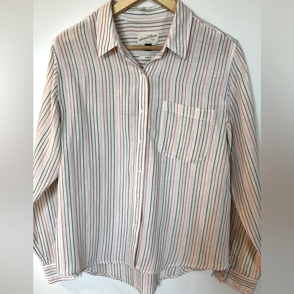 Universal Thread Multicolor Striped Button Down Shirt Classic Fit Medium